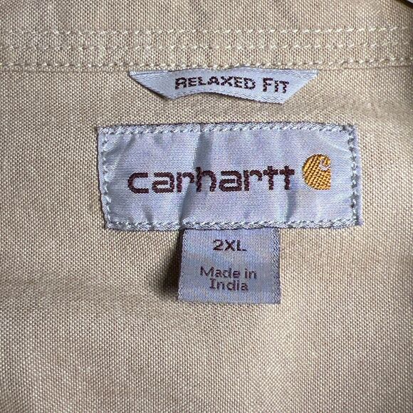Carhartt button down short sleeve Relaxed Fit Size 2XL Beige Tan Pockets - Picture 3 of 5